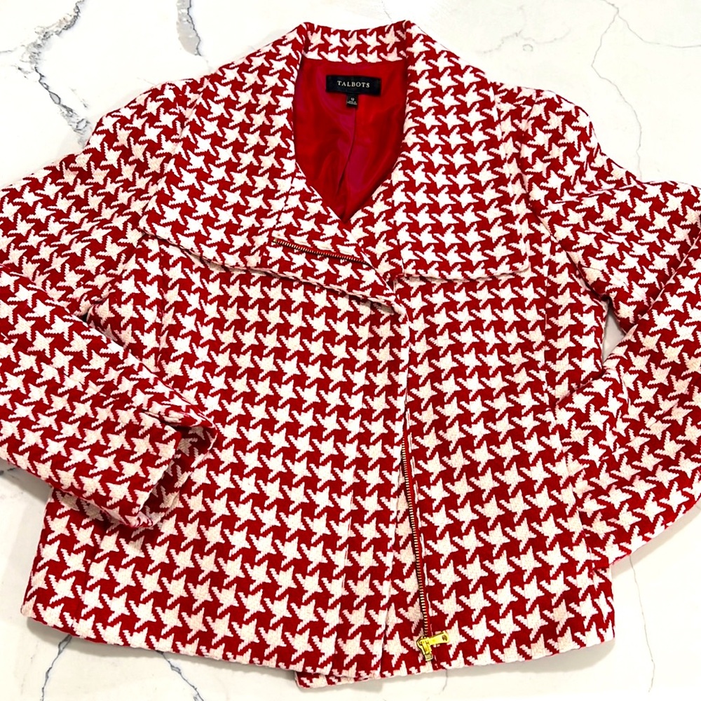 Talbots Red & white Houndstooth Vintage blazer Size 12 Preowned Great condition